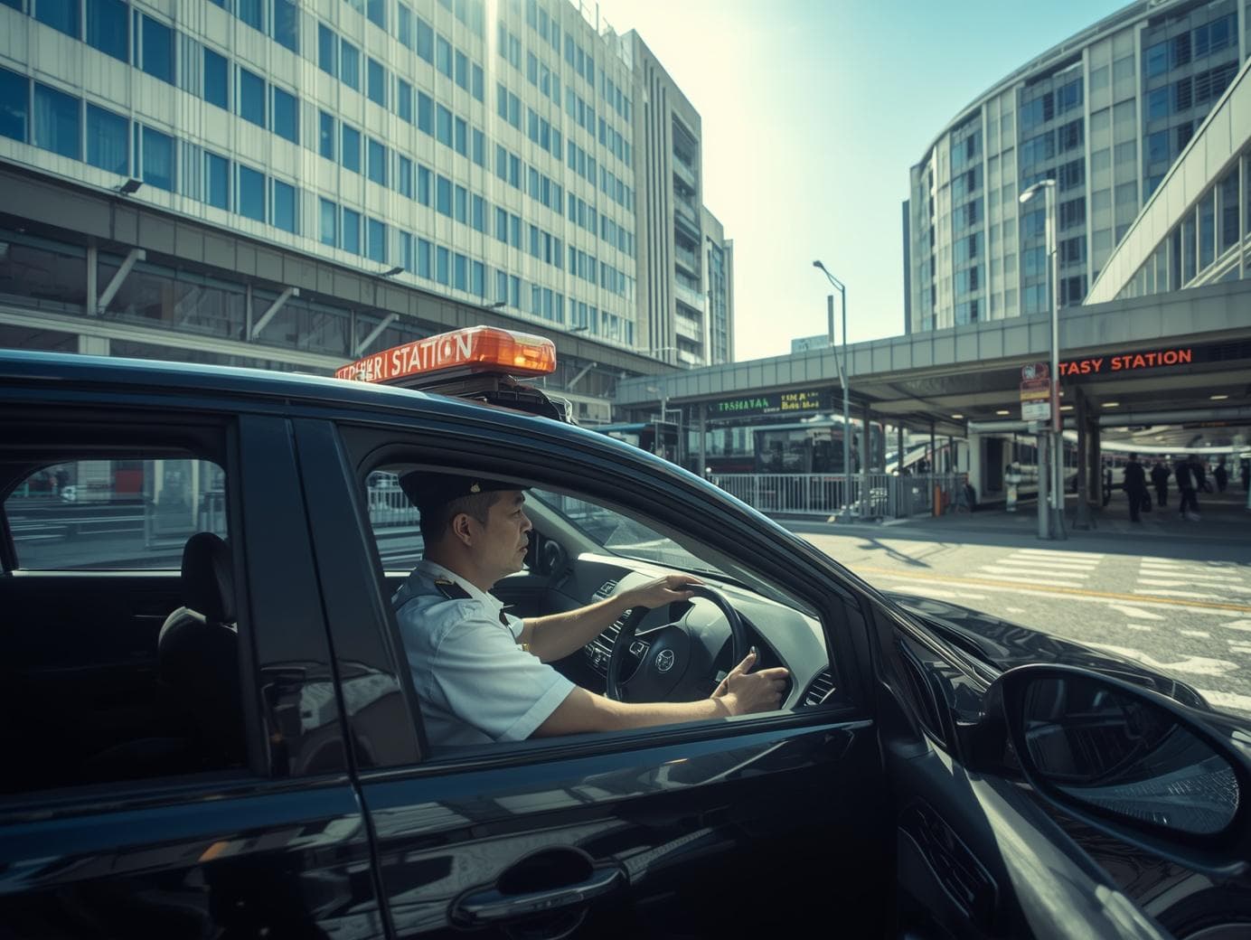 車両でビルを巡回する施設警備 2