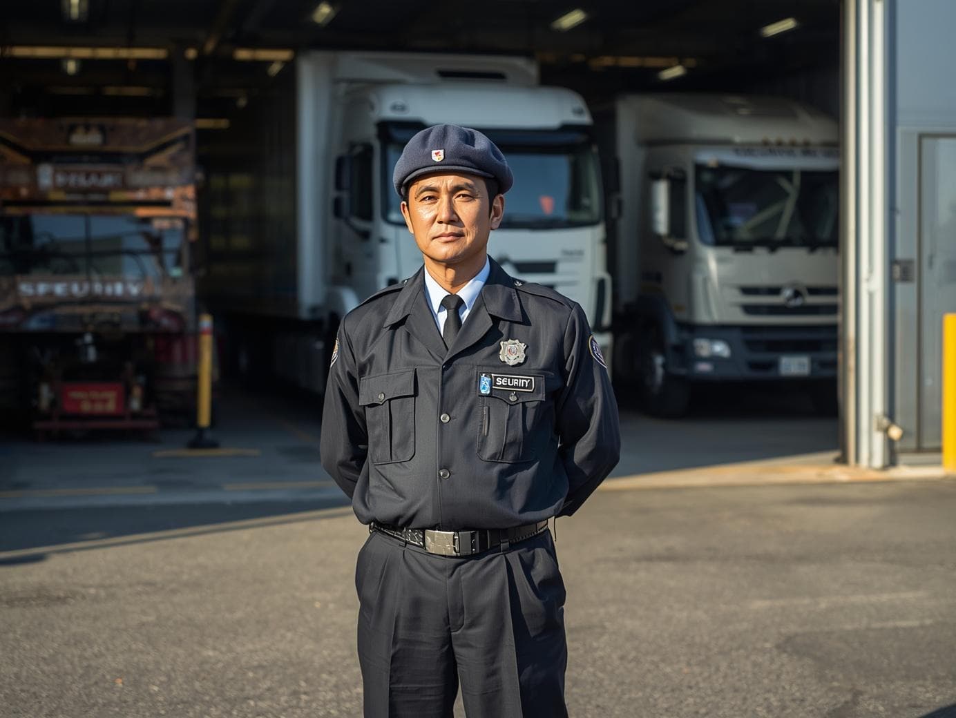 トラック整備工場内でのバック誘導スタッフ 1