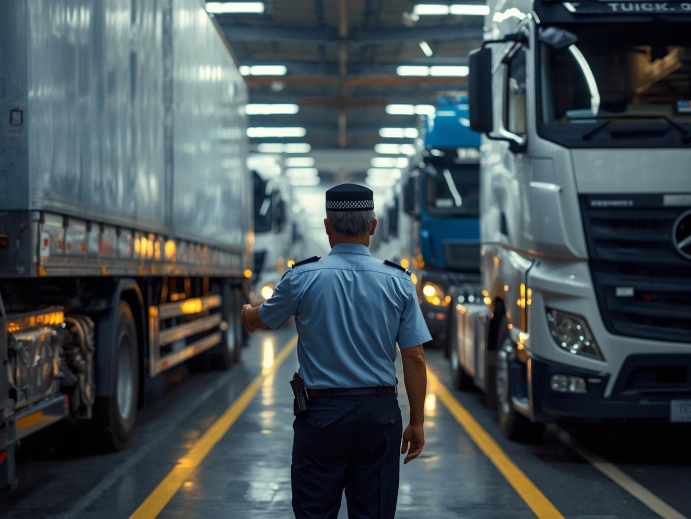 トラック整備工場内でのバック誘導スタッフ 3